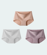 【終売】お買い得3枚ショーツセット|縫い目のないお肌にやさしいショーツ|コーラルピンク、スノーホワイト、パールパープル