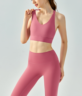 Vネック揺れないスポーツブラ|肩甲骨の動きをさまたげにくいYバック|LYCRA(ライクラ)素材