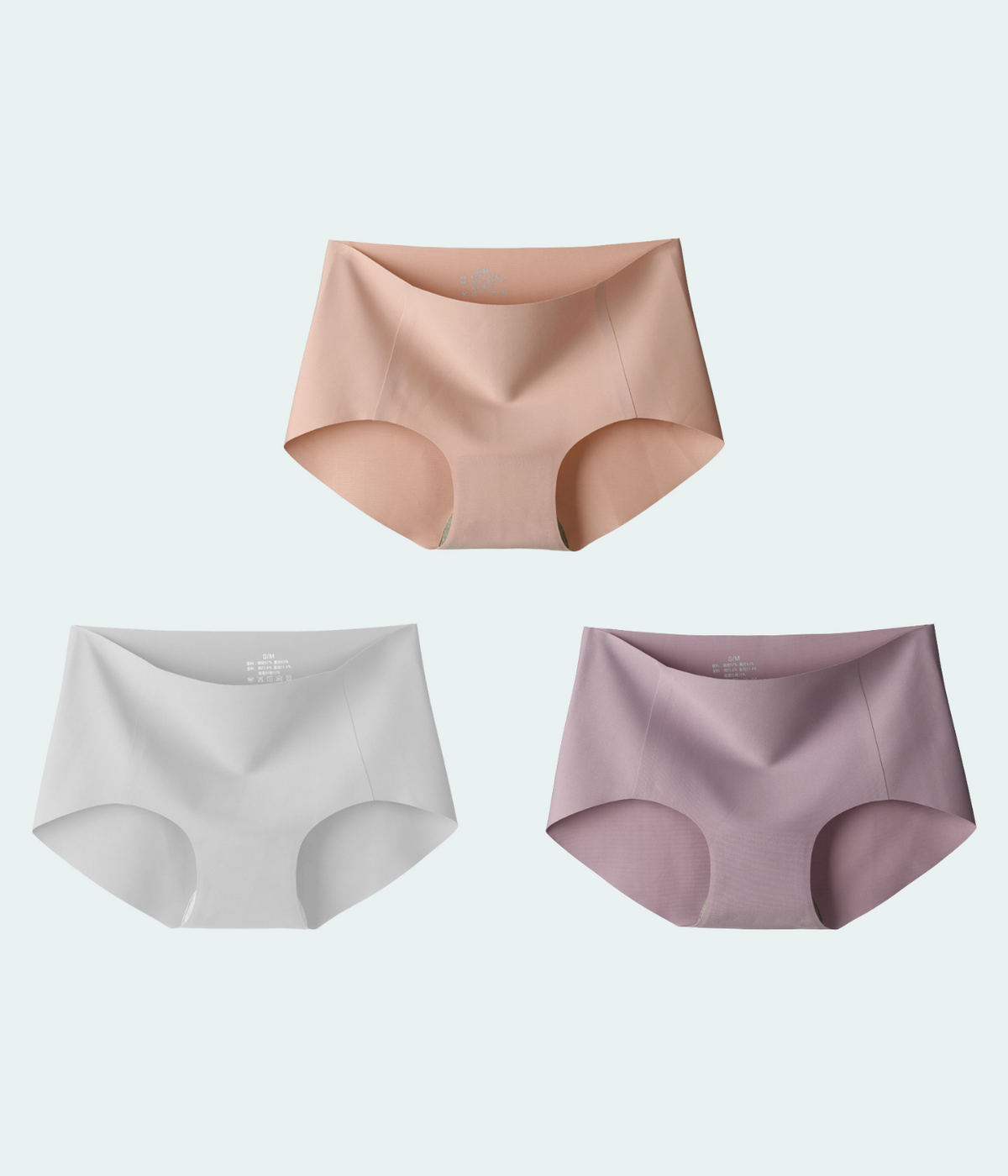 【終売】お買い得3枚ショーツセット｜縫い目のないお肌にやさしいショーツ｜コーラルピンク、スノーホワイト、パールパープル