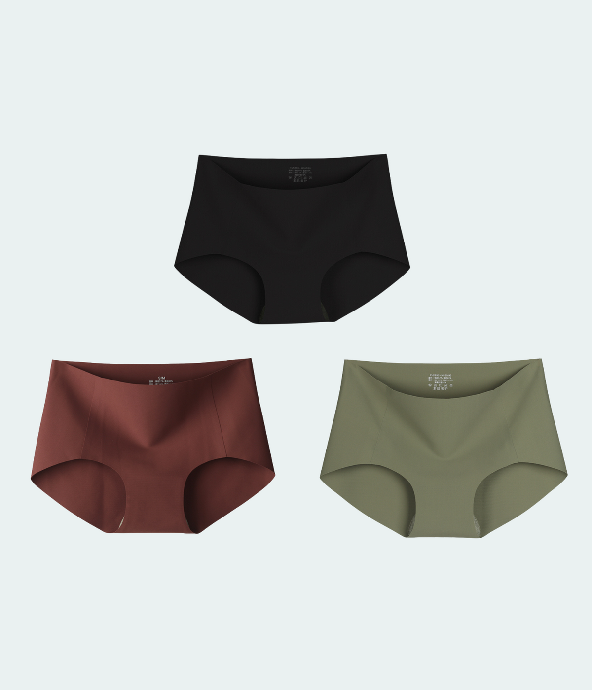 【終売】お買い得3枚ショーツセット｜縫い目のないお肌にやさしいショーツ｜ブラック、ワインレッド、エバーグリーン